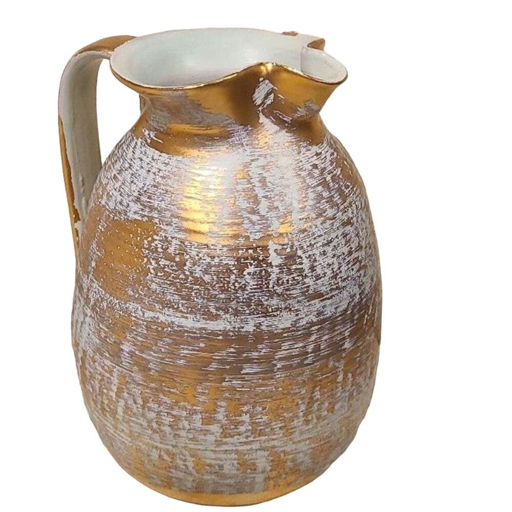 Stangle Pottery  Gold And White Glazed Kitchen Pitcher Cottagecore House Decor